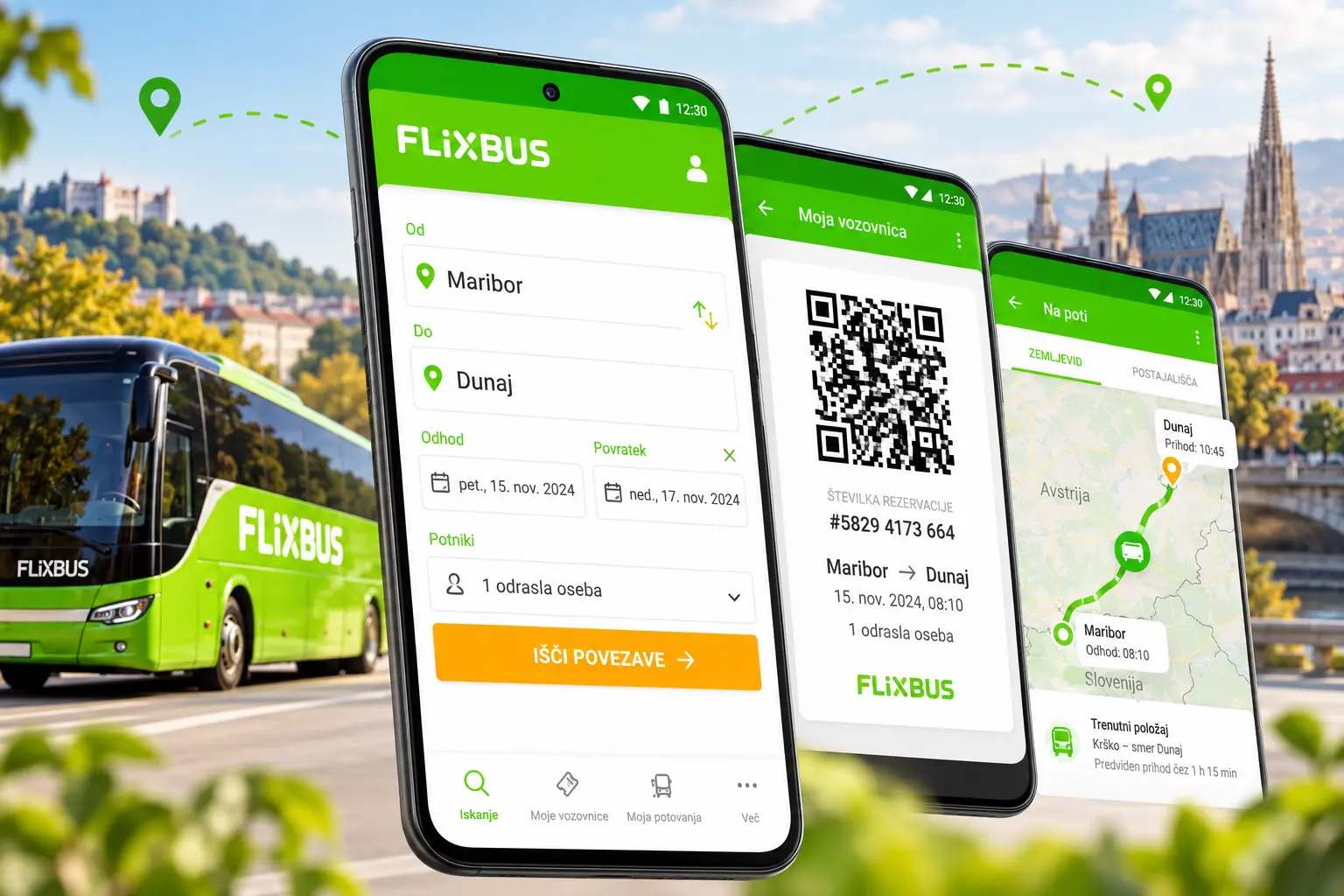 FlixBus aplikacija za rezervacijo vozovnice in spremljanje poti